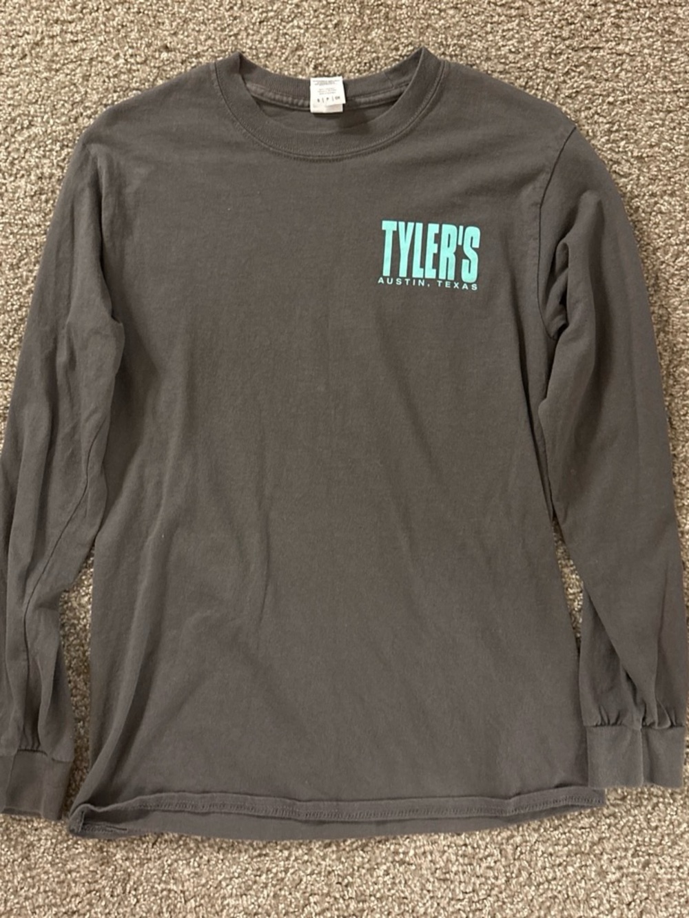 TYLER'S Austin Texas Women's Long Sleeve Tee - Charcoal with Teal Logo
